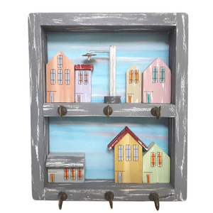 Κλειδοθήκη ξύλινη χειροποίητη ζωγραφισμένη στο χέρι Γειτονιές 25x30x6 πολύχρωμο Καπαδάκης - ζωγραφισμένα στο χέρι, χειροποίητα, κλειδοθήκες, ξύλινα διακοσμητικά τοίχου