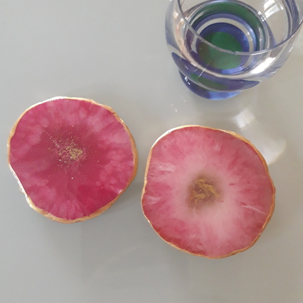 Σετ σουβέρ δύο τεμαχίων από υγρό γυαλί ροζ χρώματος - γυαλί, πλαστικό, διακοσμητικά, είδη σερβιρίσματος - 2