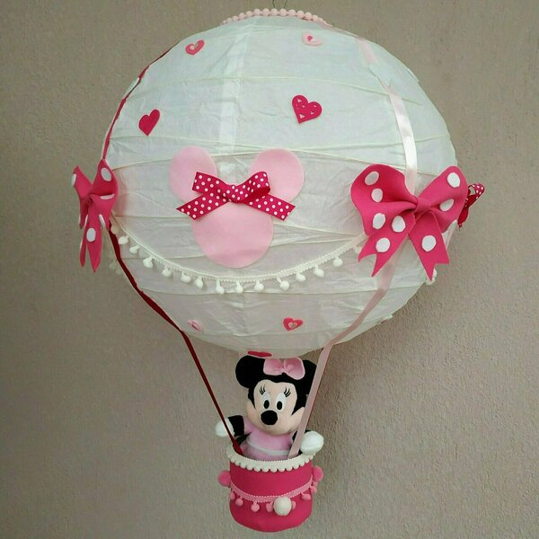 Χειροποίητο ροζ φωτιστικό- αερόστατο - κορίτσι, αερόστατο, δώρα γενεθλίων, παιδικά φωτιστικά