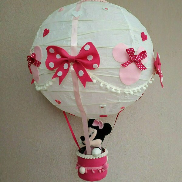 Χειροποίητο ροζ φωτιστικό- αερόστατο - κορίτσι, αερόστατο, δώρα γενεθλίων, παιδικά φωτιστικά - 2