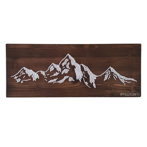 Ξύλινο κάδρο με καρφιά & κλωστές "Mountain Peaks" 50x20cm - πίνακες & κάδρα