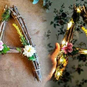 Φωτιζόμενα κρεμαστά γράμματα boho από κλαδιά με λουλούδια και φύλλα - τοίχου, παιδικό δωμάτιο, είδη γάμου