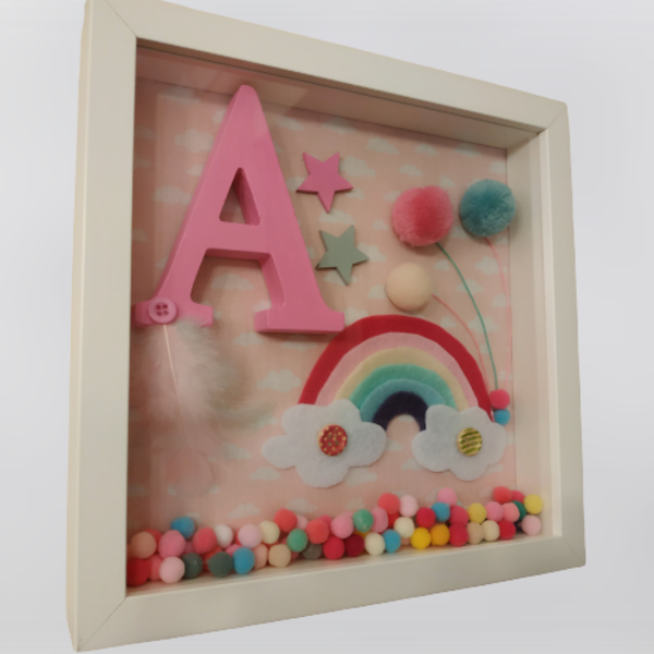 Ξύλινο καδράκι "Ουράνιο Τόξο", 25*25 εκ. - πίνακες & κάδρα, κορίτσι, όνομα - μονόγραμμα, δώρα για βάπτιση, δώρα γενεθλίων, προσωποποιημένα