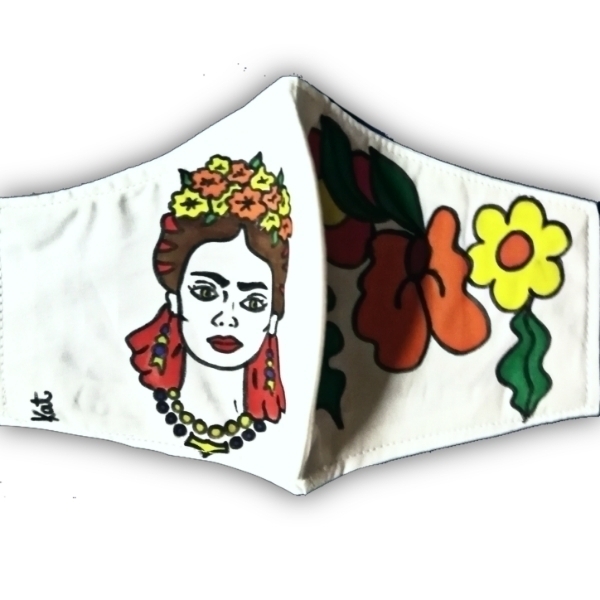 Ζωγραφισμένη στο χέρι μάσκα Φρίντα Frida Kahlo 12Χ20εκ - ζωγραφισμένα στο χέρι, γυναικεία, boho, frida kahlo