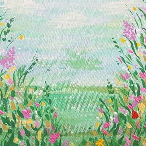 Πίνακας ζωγραφικής με λουλούδια σε εξάγωνο καμβά - πίνακες & κάδρα, καμβάς - 5