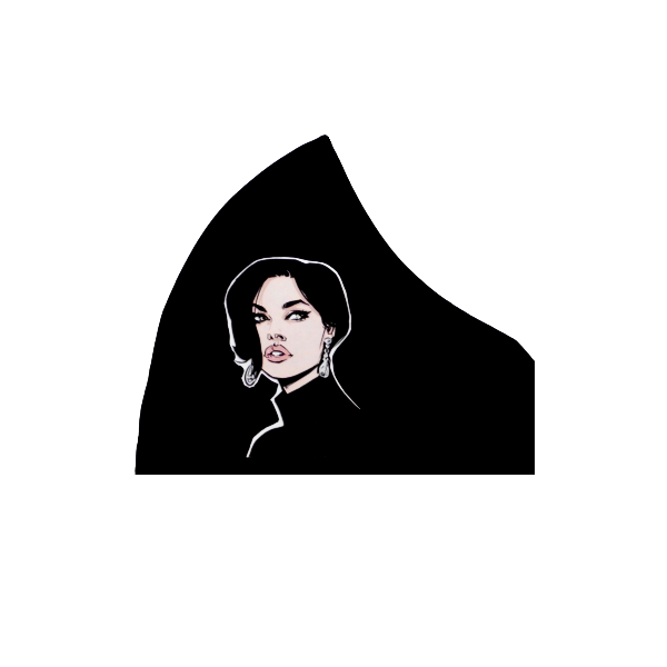 35.Μάσκα βαμβακερή-πολλαπλών χρήσεων-Σχέδιο "Pop Art Lady in Black". - βαμβάκι, χειροποίητα, unisex, πλενόμενο, μάσκες προσώπου - 3