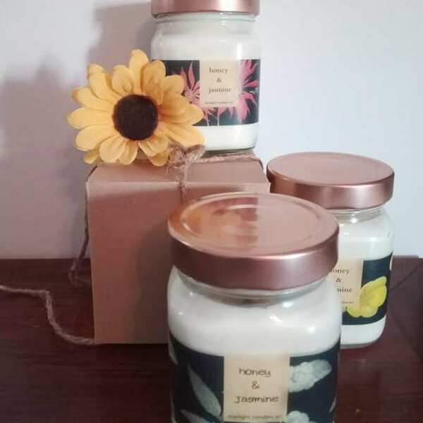 Μεγάλο αρωματικό κερί με άρωμα μέλι & γιασεμί. - διακόσμηση, ιδεά για δώρο, κερί σόγιας - 3