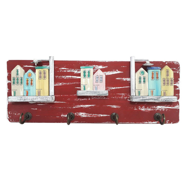 Κρεμάστρα ξύλινη χειροποίητη ζωγραφισμένη στο χέρι 3 Γειτονιές 40x15x5 πολύχρωμο Καπαδάκης - ζωγραφισμένα στο χέρι, χειροποίητα, κρεμάστρες, ξύλινα διακοσμητικά τοίχου