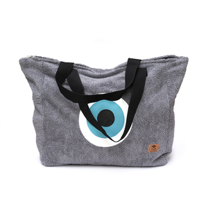 Γκρι πετσετέ XL χειροποίητη τσάντα με μάτι - ύφασμα, μάτι, μεγάλες, evil eye
