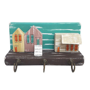 Κλειδοθήκη ξύλινη χειροποίητη ζωγραφισμένη στο χέρι Γειτονιά με μαγαζάκι 18x9x7 πολύχρωμο Καπαδάκης - ζωγραφισμένα στο χέρι, χειροποίητα, κλειδοθήκες, ξύλινα διακοσμητικά τοίχου