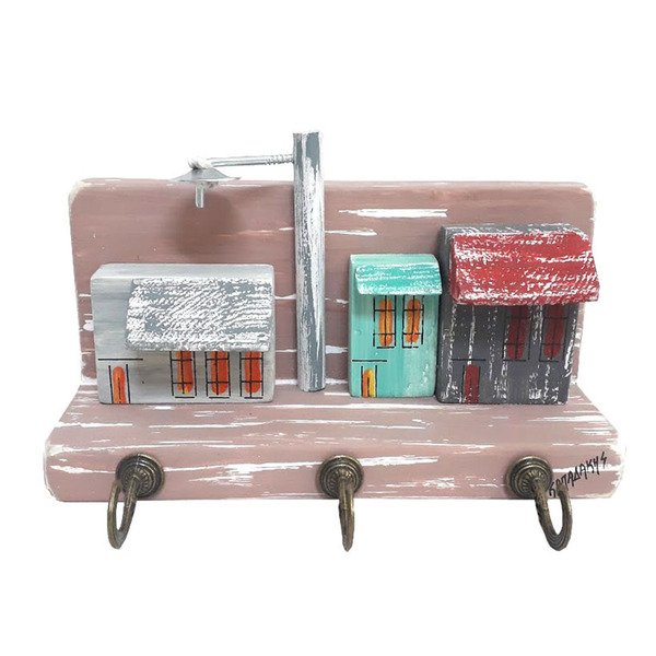 Κλειδοθήκη ξύλινη χειροποίητη ζωγραφισμένη στο χέρι Γειτονιά 18x9x7 πολύχρωμο Καπαδάκης - ζωγραφισμένα στο χέρι, χειροποίητα, κλειδοθήκες, ξύλινα διακοσμητικά τοίχου