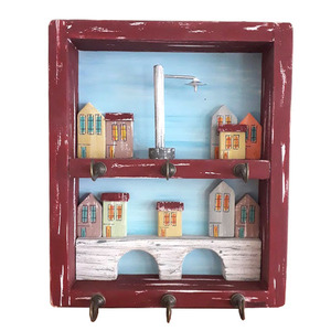 Κλειδοθήκη ξύλινη χειροποίητη ζωγραφισμένη στο χέρι Γέφυρα 25x30x5 πολύχρωμο Καπαδάκης - ζωγραφισμένα στο χέρι, χειροποίητα, κλειδοθήκες, ξύλινα διακοσμητικά τοίχου