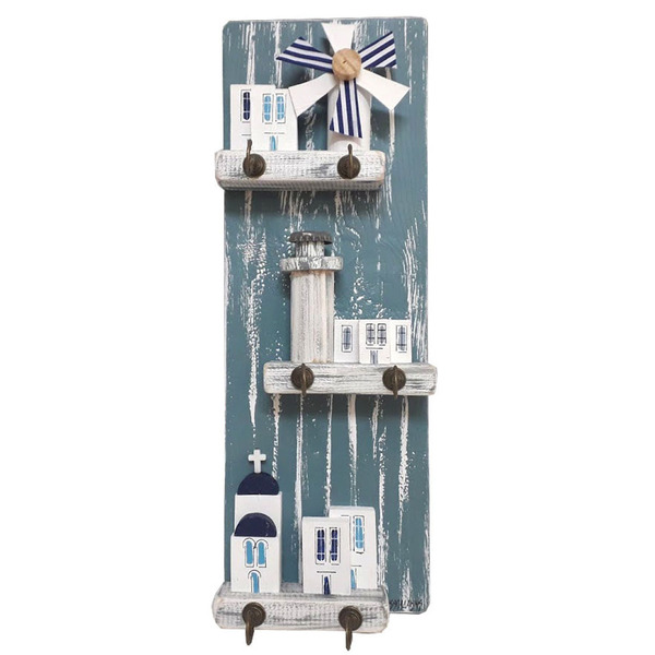 Κλειδοθήκη ξύλινη χειροποίητη ζωγραφισμένη στο χέρι Νησιώτικες παραστάσεις 15x40x5 πολύχρωμο Καπαδάκης - ζωγραφισμένα στο χέρι, χειροποίητα, κλειδοθήκες, ξύλινα διακοσμητικά τοίχου