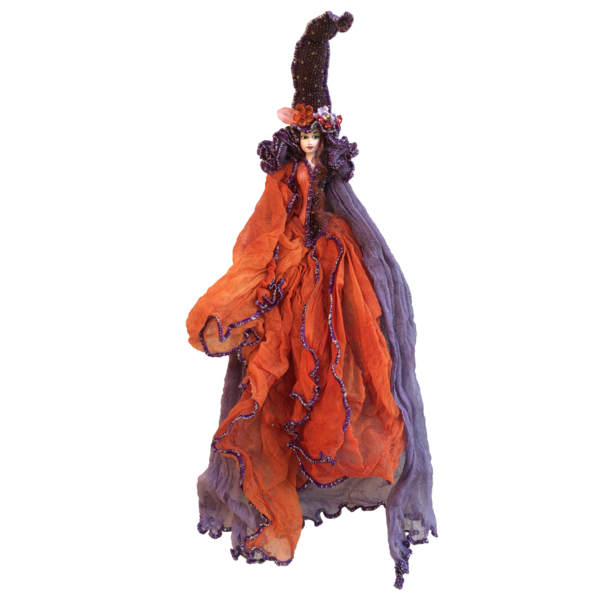Διακοσμητική χειροποίητη Κούκλα "Μάγισσα Μικρή" 60 εκ. Πορτοκαλί με Μελιτζανί - κορίτσι, διακόσμηση, διακοσμητικά, διακόσμηση σαλονιού, κούκλες