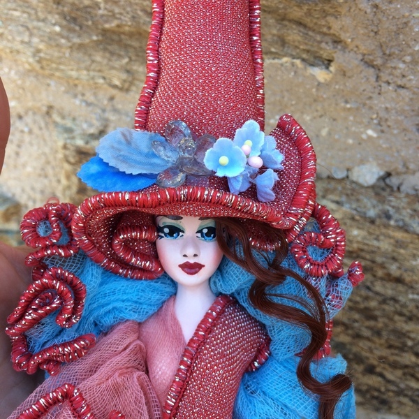 Διακοσμητική χειροποίητη Κούκλα "Μάγισσα Μικρή" 60 εκ. Κόκκινο με Τυρκουάζ - κορίτσι, διακόσμηση, διακοσμητικά, διακόσμηση σαλονιού, κούκλες - 4