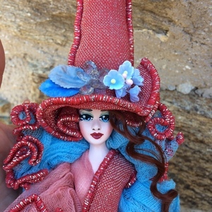 Διακοσμητική χειροποίητη Κούκλα "Μάγισσα Μικρή" 60 εκ. Κόκκινο με Τυρκουάζ - κορίτσι, διακόσμηση, διακοσμητικά, διακόσμηση σαλονιού, κούκλες - 4