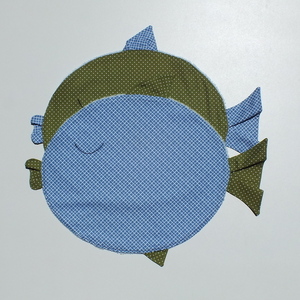 Παιδικό σουπλά (35x30 εκ.) 1 τεμάχιο - ψαράκι μπλε καρό - ύφασμα, χειροποίητα, unisex, σουπλά, για παιδιά - 4
