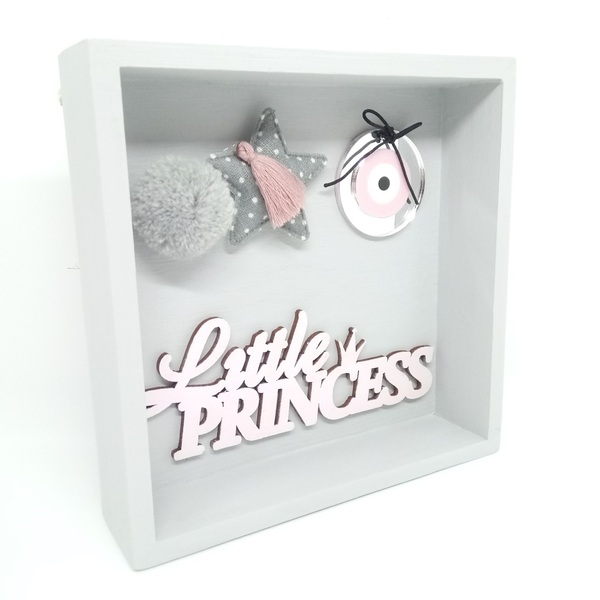 Παιδικό Γούρι Φυλαχτό - Ματάκι για Νεογέννητο Καδράκι 3D Πριγκίπισσα από ξύλο, plexiglass 15x15x4 εκ - κορίτσι, plexi glass, βρεφικά, φυλαχτά, 3d κάδρο - 3