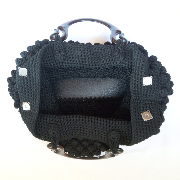 Μαύρη πλεκτή τσάντα με κοκκάλινα χερούλια - μεγάλες, all day, χειρός, πλεκτές τσάντες - 3