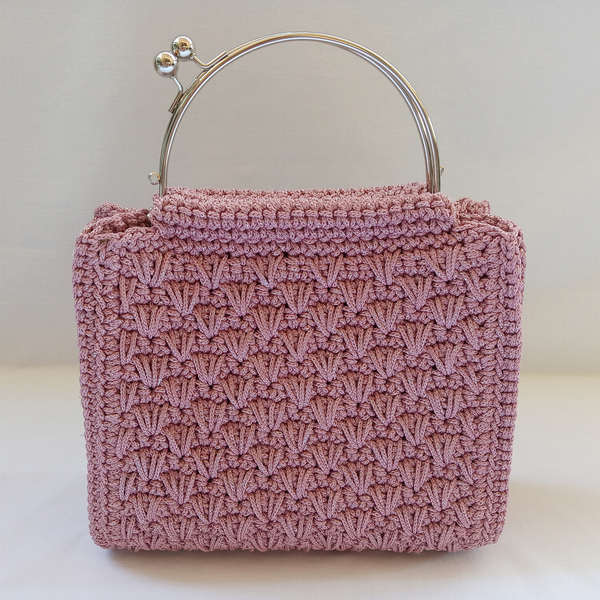 Ροζ πλεκτή τσάντα με μεταλλικό κούμπωμα - clutch, all day, χειρός, πλεκτές τσάντες, μικρές