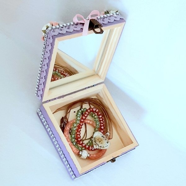 Ξύλινο κουτι - μπιζουτιερα μονοκερος με καθρεφτη - κορίτσι, οργάνωση & αποθήκευση, κοσμηματοθήκη, κουτιά αποθήκευσης - 5