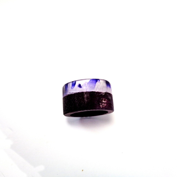 Δαχτυλίδι από υγρό γυαλί και ξύλο με μωβ χρώμα - ξύλο, γυαλί, boho, σταθερά, μεγάλα - 4