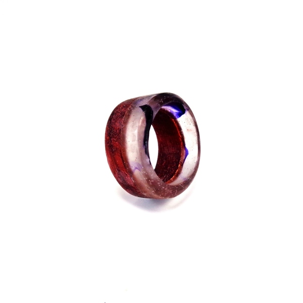 Δαχτυλίδι από υγρό γυαλί και ξύλο σε μωβ χρώμα - ξύλο, boho, σταθερά, εποξική ρητίνη, μεγάλα - 2