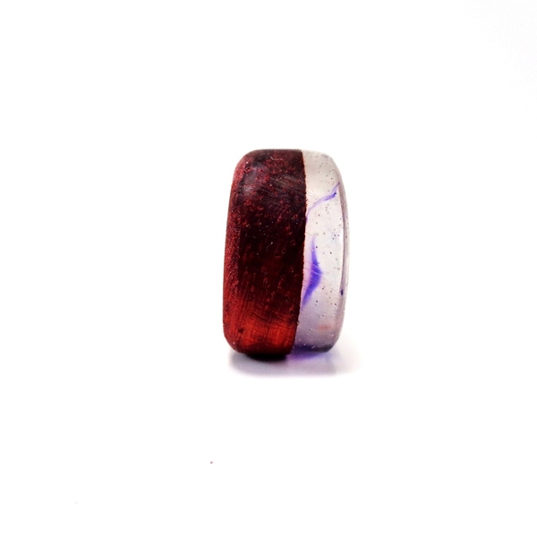 Δαχτυλίδι από υγρό γυαλί και ξύλο σε μωβ χρώμα - ξύλο, boho, σταθερά, εποξική ρητίνη, μεγάλα - 3