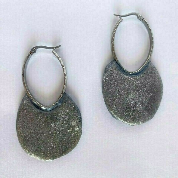 Ramina earrings Χειροποίητα σκουλαρίκια με πηλο και σφυρίλατους κρίκους σε ασήμι - ασήμι, πηλός, κρίκοι, μεγάλα