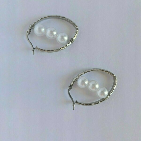 Panda earrings χειροποίητοι κρίκοι με λευκές πέρλες - κρίκοι, μικρά, πέρλες