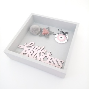 Παιδικό Γούρι Φυλαχτό - Ματάκι για Νεογέννητο Καδράκι 3D Πριγκίπισσα από ξύλο, plexiglass 15x15x4 εκ - κορίτσι, plexi glass, βρεφικά, φυλαχτά, 3d κάδρο - 2