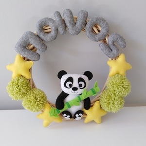 Personalized στεφάνι panda - αγόρι, όνομα - μονόγραμμα, δώρα για βάπτιση, διακοσμητικά, ζωάκια, προσωποποιημένα - 2