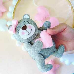 Mobile αρκουδάκια γκρι-ροζ - κορίτσι, δώρο, μόμπιλε, βρεφικά - 3