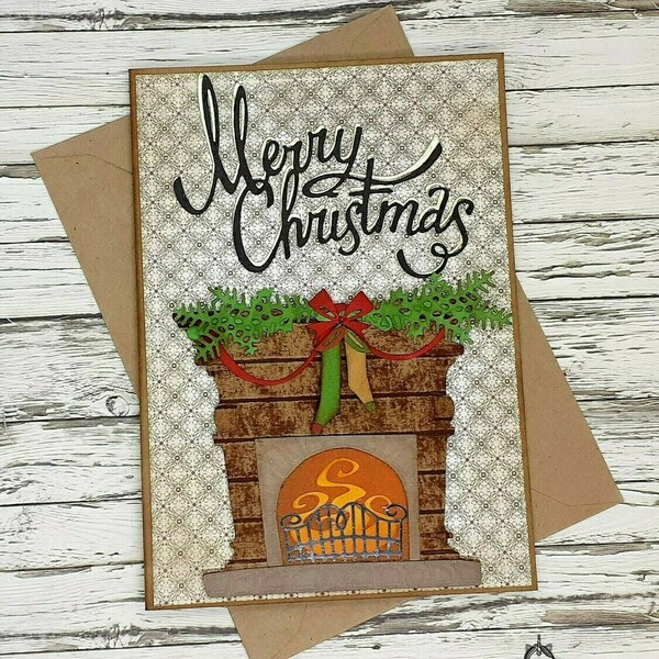 Ευχετήρια Κάρτα Χριστουγέννων - Στολισμένο τζάκι - χριστουγεννιάτικο, κάρτα ευχών, ευχετήριες κάρτες - 4
