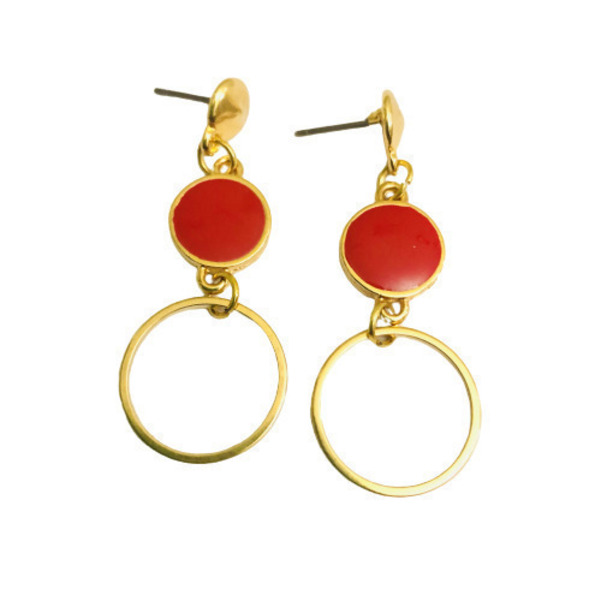 Retro earrings in gold and red - επιχρυσωμένα, κρεμαστά