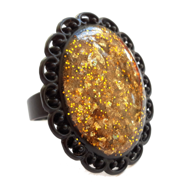 Δαχτυλίδι με αυξομείωση, με υγρό γυαλί σε χρυσοχάλκινες αποχρώσεις - γυαλί, μπρούντζος, μεγάλα, αυξομειούμενα, φθηνά