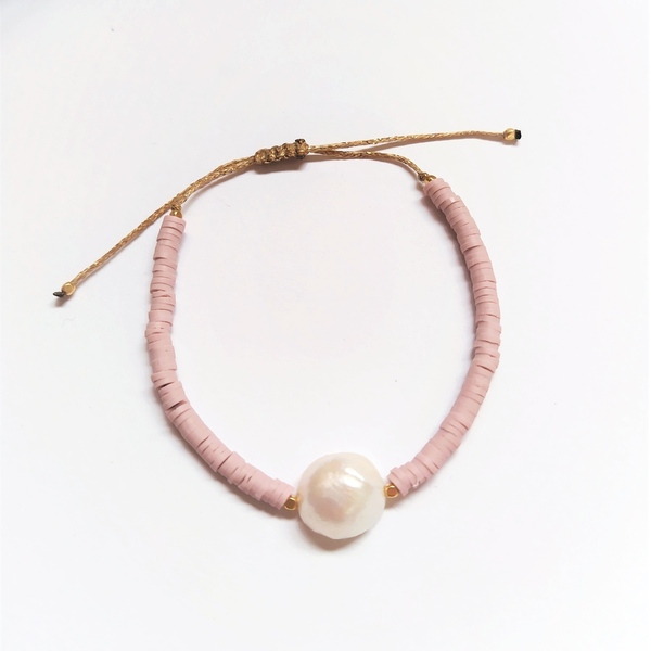 Pearl with Pink chips - charms, χάντρες, πέρλες, χεριού, αυξομειούμενα