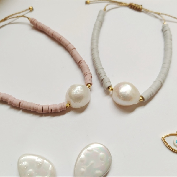 Pearl with Pink chips - charms, χάντρες, πέρλες, χεριού, αυξομειούμενα - 2