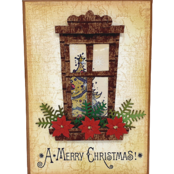 Ευχετήρια Κάρτα Χριστουγέννων - Στολισμένο παράθυρο - ρετρό, κάρτα ευχών, ευχετήριες κάρτες