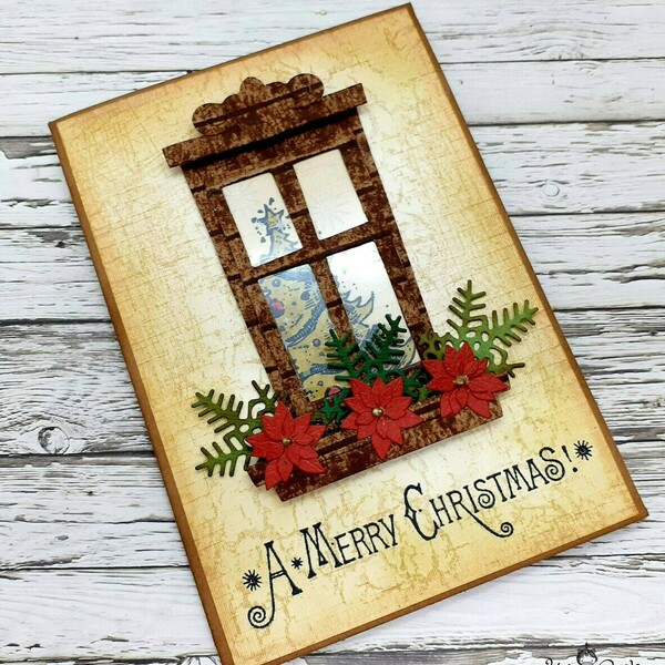 Ευχετήρια Κάρτα Χριστουγέννων - Στολισμένο παράθυρο - ρετρό, κάρτα ευχών, ευχετήριες κάρτες - 2