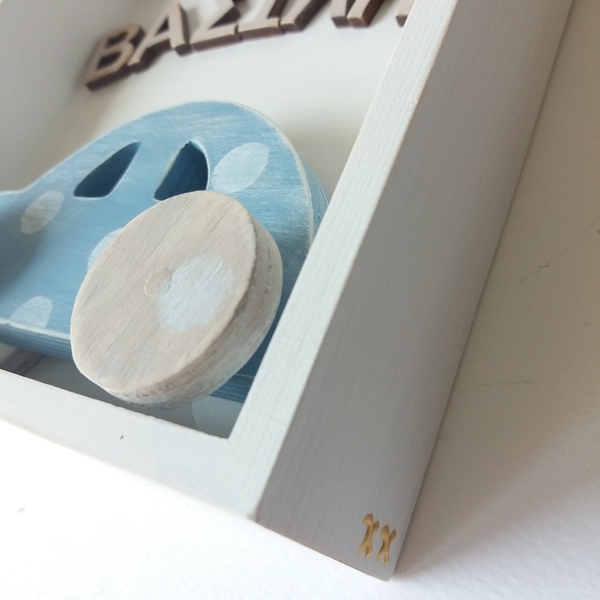 Ξύλινο παιδικό καδράκι 3D προσωποποιημένο 15×15×4cm - πίνακες & κάδρα, αγόρι, αυτοκινητάκια, δώρα για βάπτιση, personalised, παιδικά κάδρα - 4