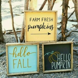 "Farm fresh pumpkins" - Ξύλινη πινακίδα 22 × 22 εκ. για την είσοδο / το καθιστικό ( φθινόπωρο ) - πίνακες & κάδρα, κολοκύθα, ξύλινα διακοσμητικά - 5