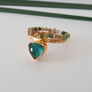 Triangle Chrysocolla Ring-Χειροποίητο ασημένιο Δαχτυλίδι με ημιπολύτιμες πέτρες - ημιπολύτιμες πέτρες, ασήμι 925, χειροποίητα, μικρά