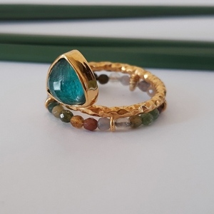 Triangle Chrysocolla Ring-Χειροποίητο ασημένιο Δαχτυλίδι με ημιπολύτιμες πέτρες - ημιπολύτιμες πέτρες, ασήμι 925, χειροποίητα, μικρά - 2