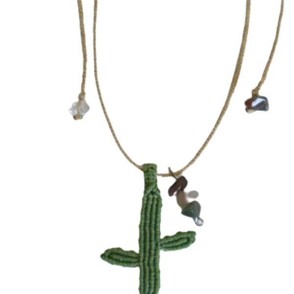 Cactus Necklace - ημιπολύτιμες πέτρες, μακραμέ, κορδόνια, κάκτος