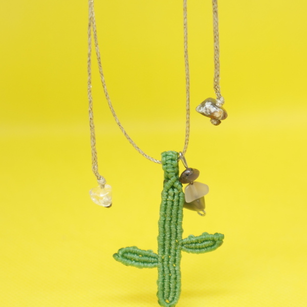 Cactus Necklace - ημιπολύτιμες πέτρες, μακραμέ, κορδόνια, κάκτος - 2