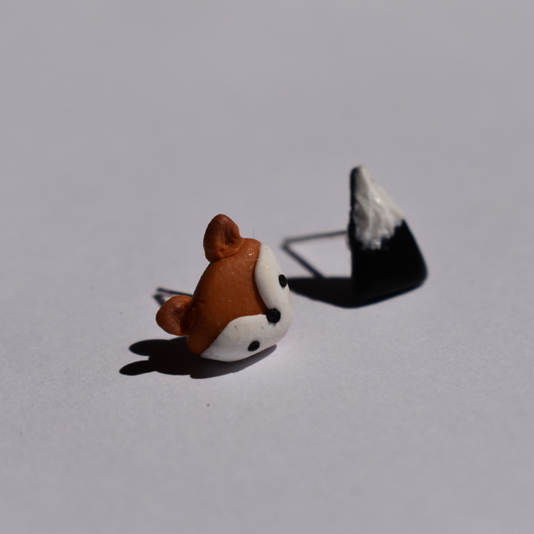 "Fox and mountain"- Χειροποίητα καρφωτά σκουλαρίκια αλεπού & βουνό από πολυμερικό πηλό (αρζαντό) - καρφωτά, μικρά, πηλός, φθηνά, boho, καρφάκι - 5