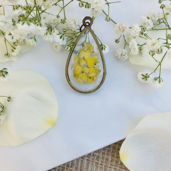 Vintage Like Confetti - Yellow - Pressed Flowers Necklace - μακριά, λουλούδι, μενταγιόν - 2