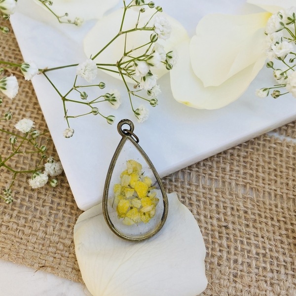 Vintage Like Confetti - Yellow - Pressed Flowers Necklace - μακριά, λουλούδι, μενταγιόν - 3