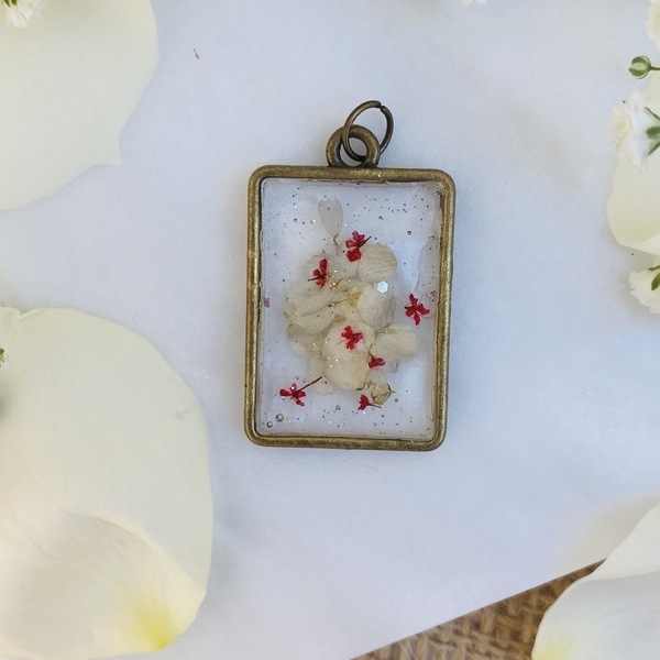 Élodie Vintage - White Square - Pressed Flowers Necklace - charms, μακριά, λουλούδι - 2